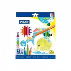 Milan Цветни моливи Maxi Hex, 12 цвята, с включена острилка - Пишещи средства