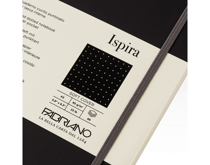 Fabriano Тетрадка Ispira, A5, на точки, шита, мека корица, 96 листа, черна