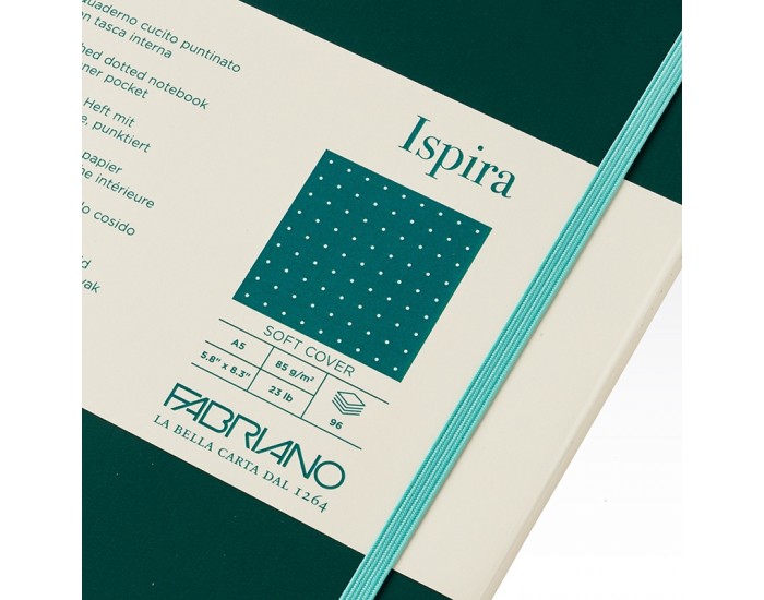 Fabriano Тетрадка Ispira, A5, на точки, шита, мека корица, 96 листа, зелена Fabriano Тетрадка Ispira, A5, на точки, шита, мека корица, 96 листа, зелена