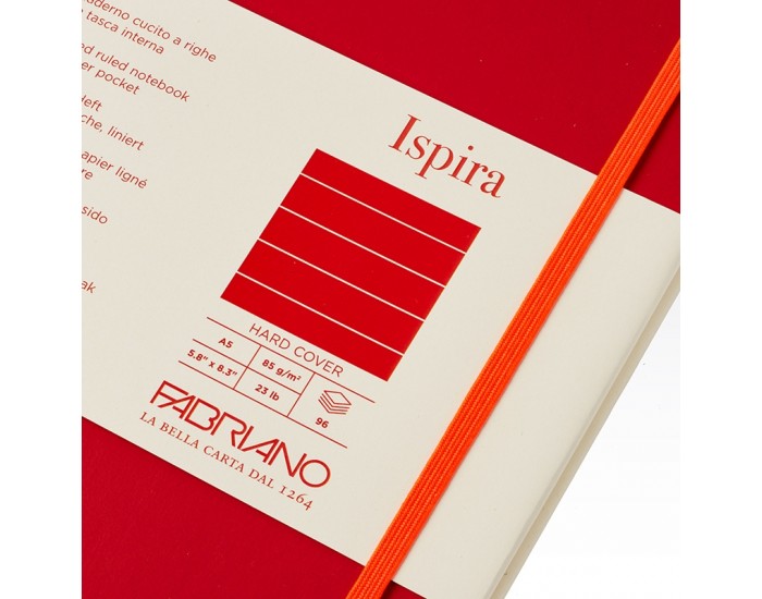 Fabriano Тетрадка Ispira, A5, широки редове, шита, твърда корица, 96 листа, червена