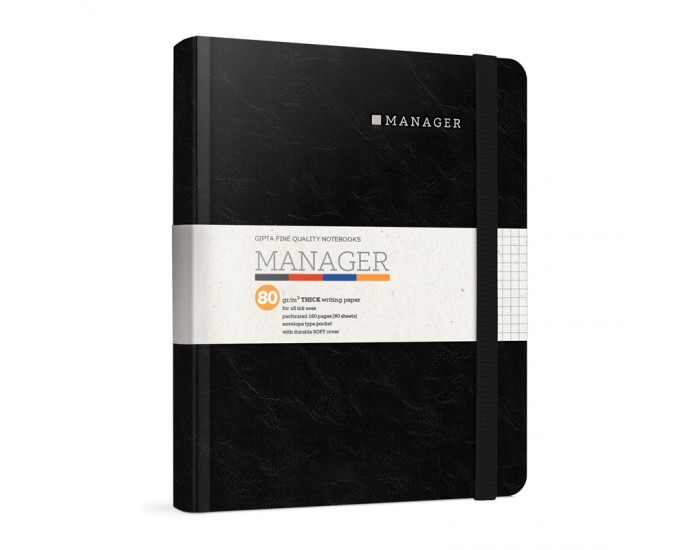 Gipta Тетрадка Manager, А5, кремава хартия, широки редове, твърда корица, с ластик, 80 листа
