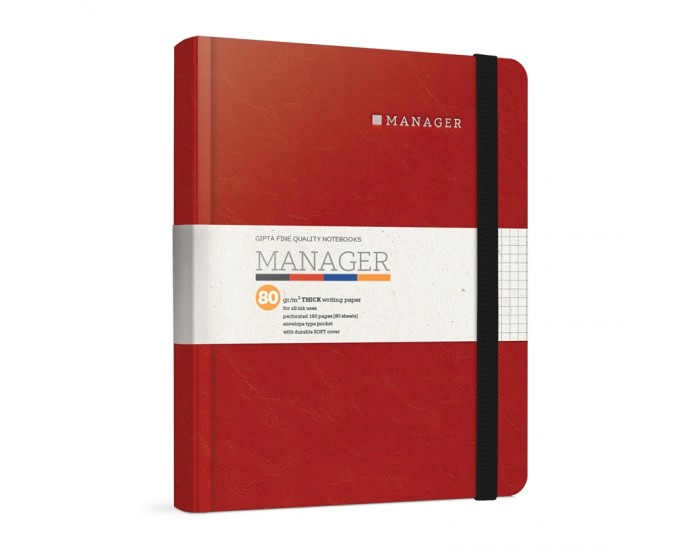 Gipta Тетрадка Manager, А5, кремава хартия, широки редове, твърда корица, с ластик, 80 листа