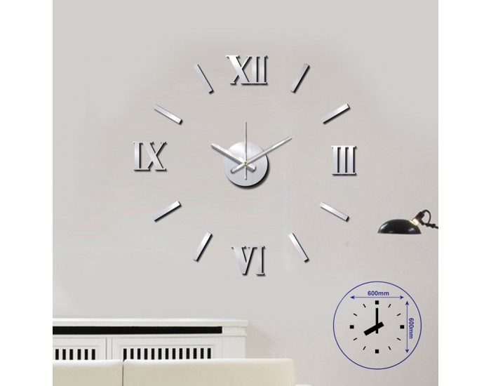 Splendid Стенен часовник Sticker Romer, диаметър 60 cm, сребрист
