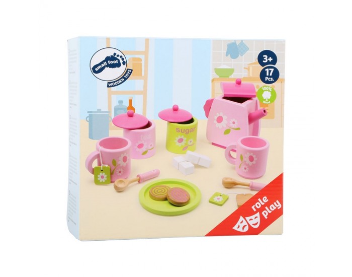 Small Foot Комплект за чай, детски, с флорални мотиви, 17 части