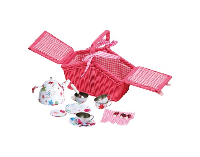Small Foot Кошница за пикник, с чаен сервиз, розова
