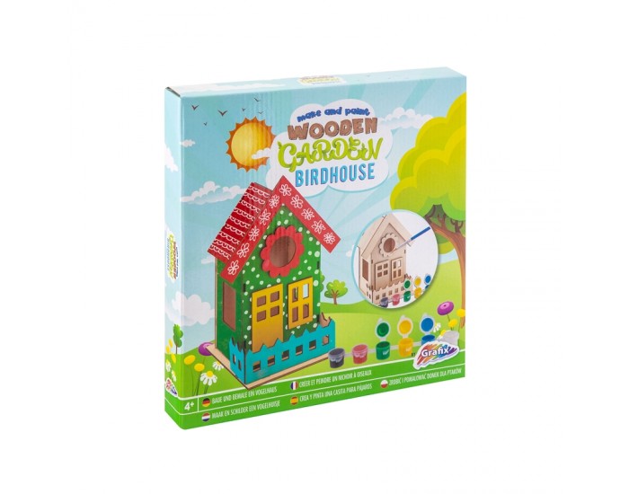 Grafix 3D къщичка за птици, дървена, с четка и 6 боички Grafix 3D къщичка за птици, дървена, с четка и 6 боички