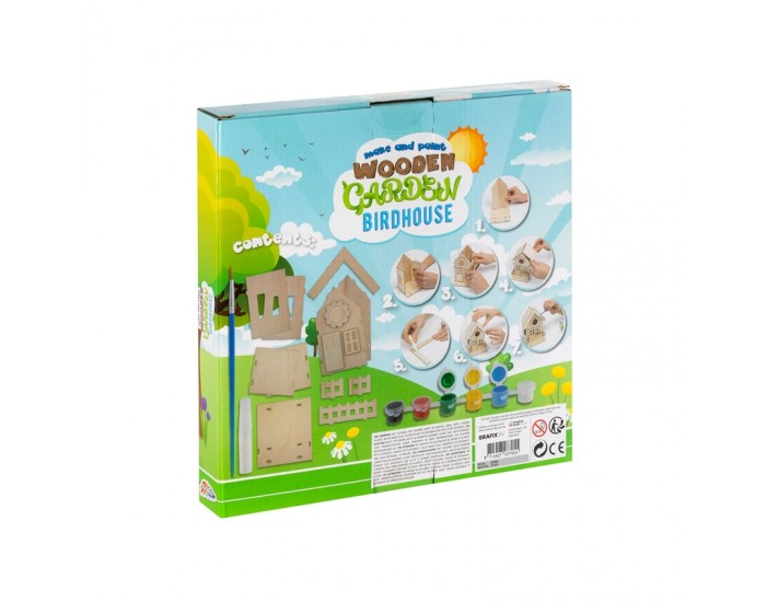 Grafix 3D къщичка за птици, дървена, с четка и 6 боички Grafix 3D къщичка за птици, дървена, с четка и 6 боички