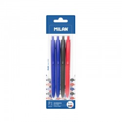 Milan Химикалка P1 Touch, 3 цвята, 4 броя в блистер - Milan