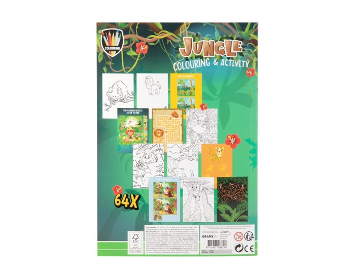 Grafix Книжка за оцветяване и дейности Джунгла, А4, 64 страници Grafix Книжка за оцветяване и дейности Джунгла, А4, 64 страници