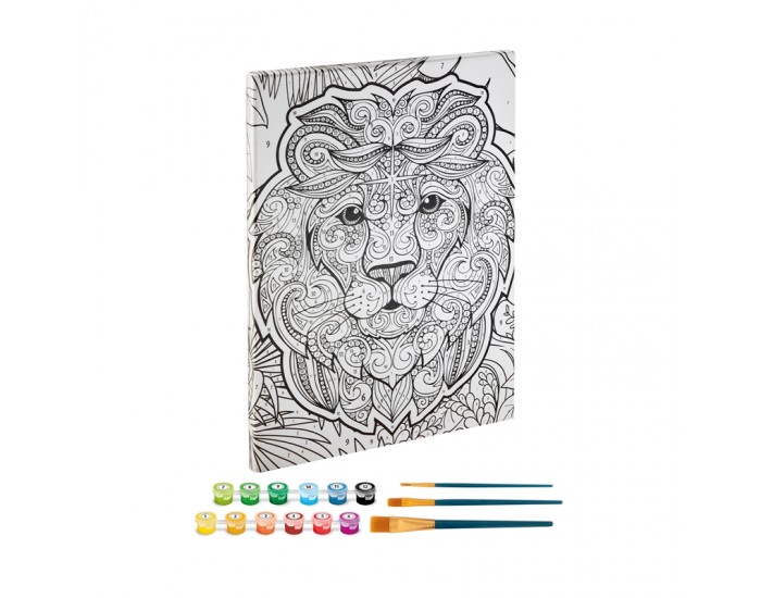 Grafix Платно за оцветяване Лъв, по номера, с четки и бои