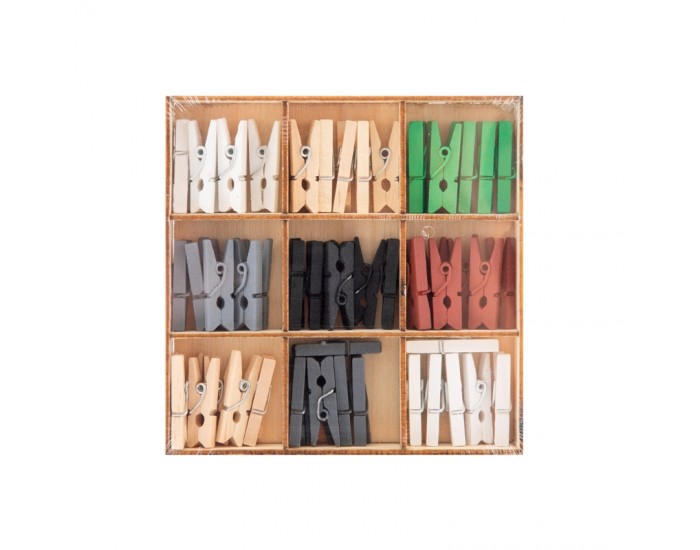 Grafix Щипки, дървени, 10 х 10 cm, в кутия, кафяви, черни, сиви и бели, 54 броя