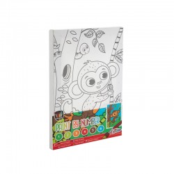 Grafix Платно за оцветяване Маймуна, по номера, с четка и бои, 297 x 195 mm - Декорации