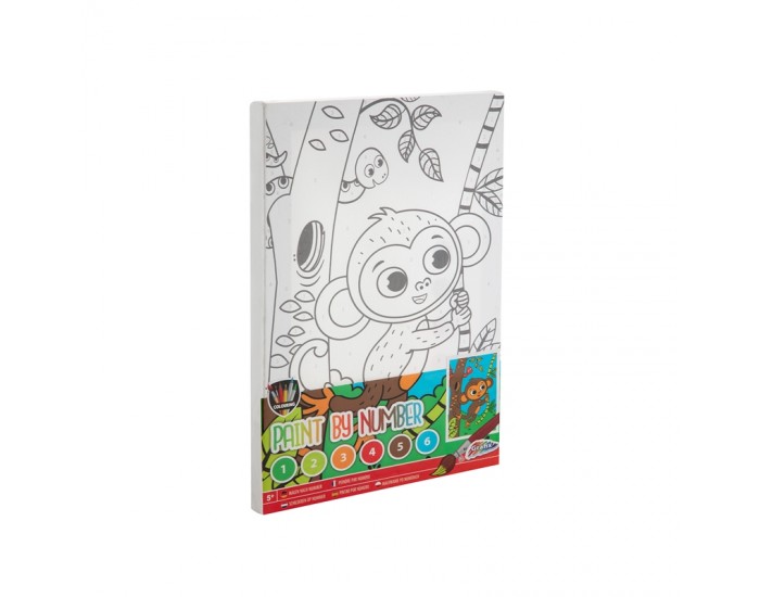 Grafix Платно за оцветяване Маймуна, по номера, с четка и бои, 297 x 195 mm