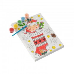 Grafix Платно за оцветяване Коледен чорап, със стикери, с четка и бои, 20 х 15 cm - Grafix