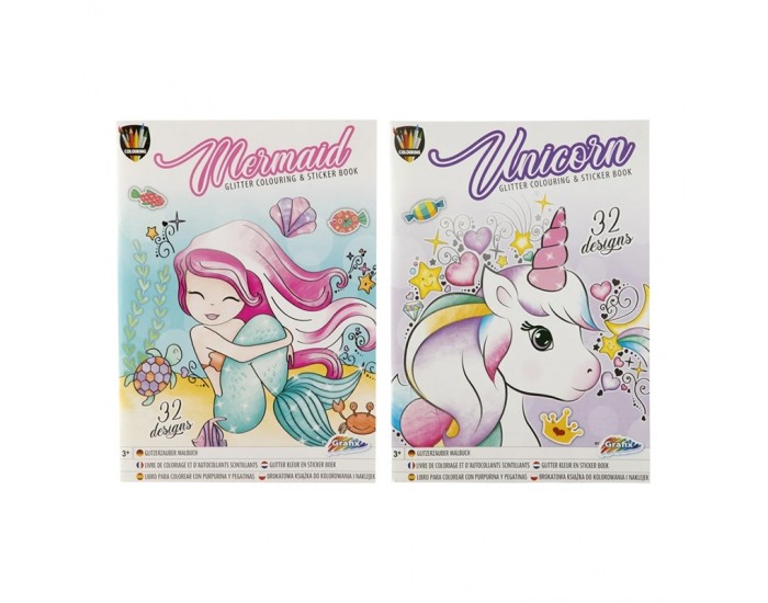 Grafix Книжка за оцветяване, със стикери, 32 дизайна, асорти, 48 броя