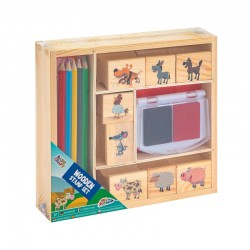Grafix Комплект дървени печати и цветни моливи, в кутия, сини - Grafix