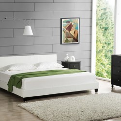 Тапицирано двойно легло Barcelona, Еко кожа, 180 x 200 cm, Бялo *46130005* - Тапицирани легла