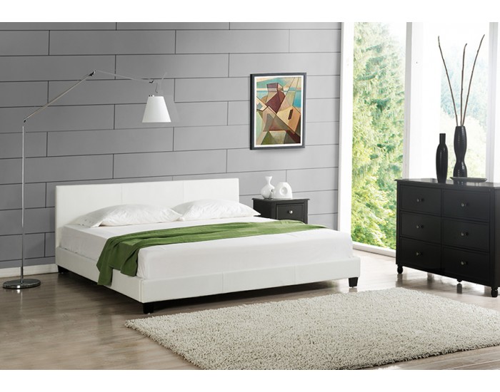 Съвременно тапицирано двойно легло Barcelona, Еко кожа, 160 x 200 cm , Бяло