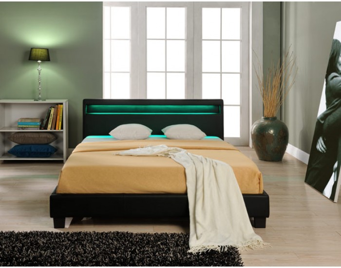 Съвременно тапицирано легло с интегрирано LED осветление Corium, Paris, 200cm x 160cm, Черно