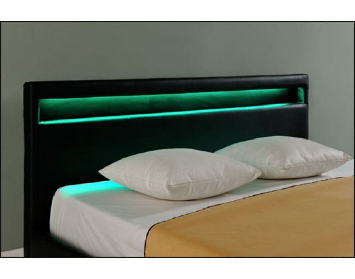 Съвременно тапицирано легло с интегрирано LED осветление Corium, Paris, 200cm x 180cm, Черно