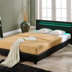 Съвременно тапицирано легло с интегрирано LED осветление Corium, Paris, 200cm x 180cm, Черно - Тапицирани легла