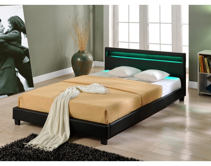 Съвременно тапицирано легло с интегрирано LED осветление Corium, Paris, 200cm x 140cm, Черно