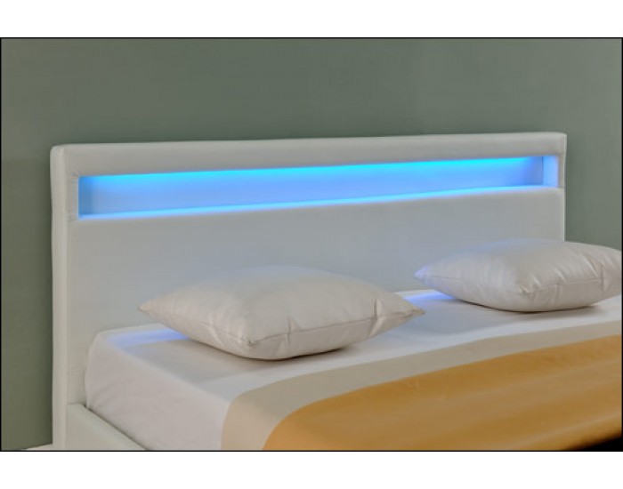 Съвременно тапицирано легло с интегрирано LED осветление Corium, Paris, 200cm x 140cm, Бяло