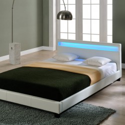 Съвременно тапицирано легло с интегрирано LED осветление Corium, Paris, 200cm x 180cm, Бяло - Спалня
