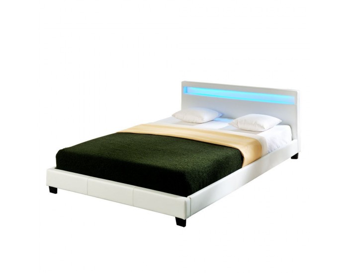Съвременно тапицирано легло с интегрирано LED осветление Corium, Paris, 200cm x 160cm, Бяло