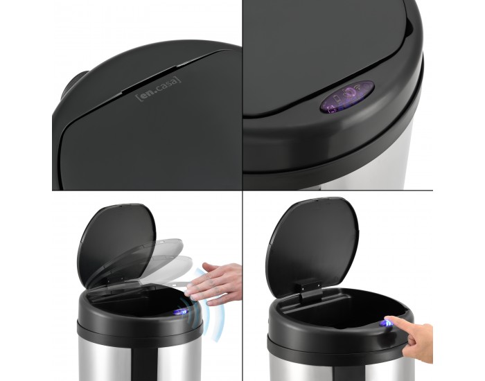Автоматична кухненска кофа за боклук със сензор, неръждаема стомана сребро,  42L