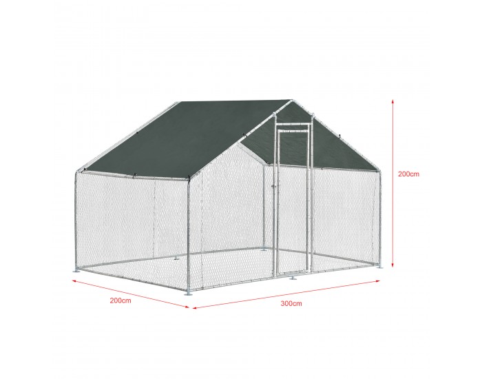Клетка за птици, Сребрист, с тента, поцинкована стомана, 3 x 2 x 2 m