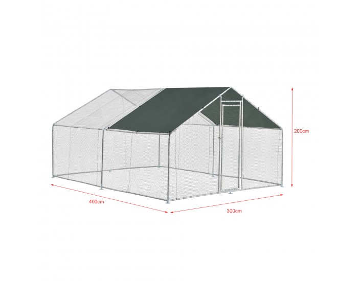 Клетка за птици, Сребрист, с тента, поцинкована стомана, 3 x 4 x 2 m