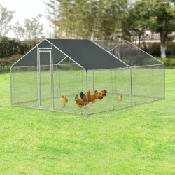 Клетка за птици, Сребрист, с тента, поцинкована стомана, 3 x 4 x 2 m - 
