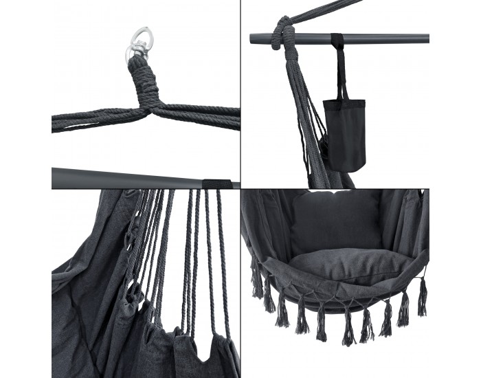 Висящ стол Aranga Макс.120 кг с 2 възглавници, Тъмносив цвят