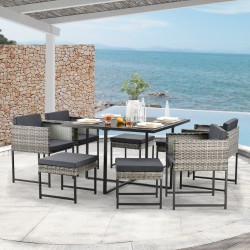 Комплект градински мебели от полиратан Tarragona,  за 8 човека, цвят сиво на петна - Комплекти маси и столове