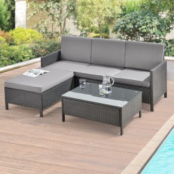 Комплект градински мебели Мурсия Ратан, 3 броя, цвят Тъмно сиво/Светло сиво  - Комплекти за външни условия