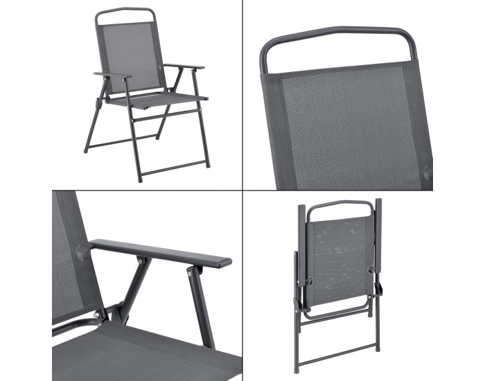 Комплект градински мебели Милагро, 4  стола с маса  и чадър,  черен,  тъмно сив цвят