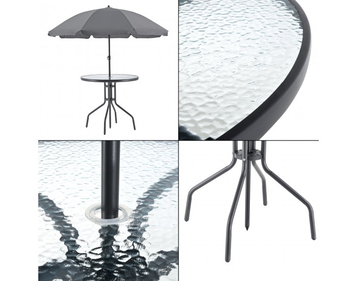 Комплект градински мебели Милагро, 4  стола с маса  и чадър,  черен,  тъмно сив цвят