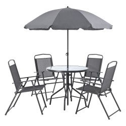 Комплект градински мебели Милагро, 4  стола с маса  и чадър,  черен,  тъмно сив цвят - Комплекти за външни условия