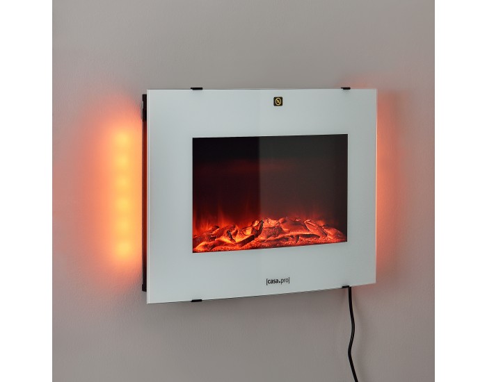 Електрическа камина 65 x 13,5 x 46 см. с вграден програмируем термостат, ефект пламък - Бяла