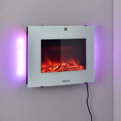 Електрическа камина 65 x 13,5 x 46 см. с вграден програмируем термостат, ефект пламък - Бяла - Електроуреди