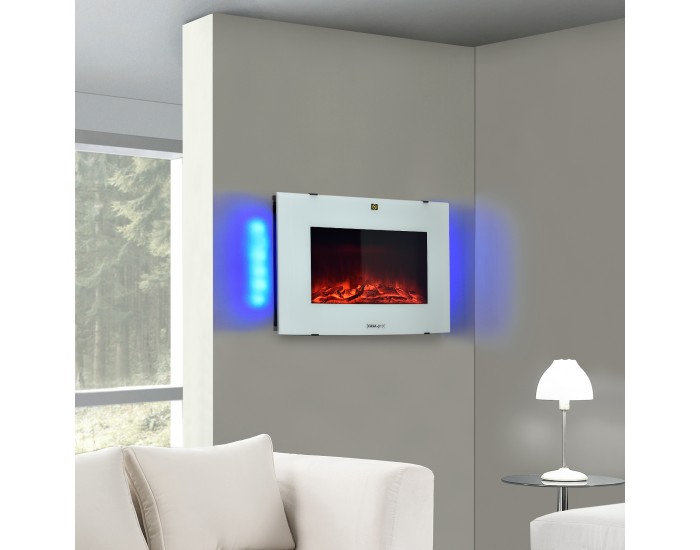 Електрическа камина 65 x 13,5 x 46 см. с вграден програмируем термостат, ефект пламък - Бяла