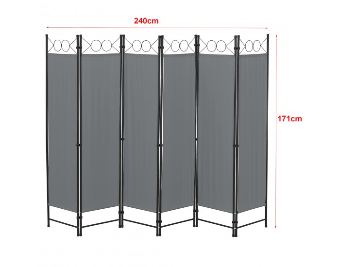Разделител за стая Saragossa, 6 части, размери 240x171 см, Тъмносив цвят
