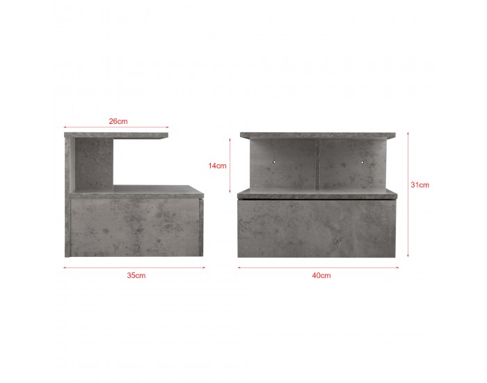 Шкафче с чекмедже за стенен монтаж, 40 x 35 x 31 cm, ПДЧ, Ефект Бетон