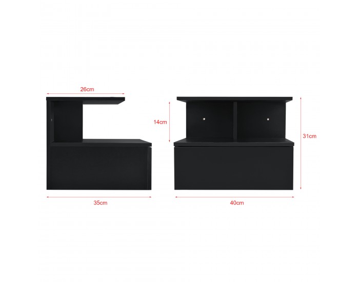 Шкафче с чекмедже за стенен монтаж 40 x 35 x 31 cm, ПДЧ, Черно