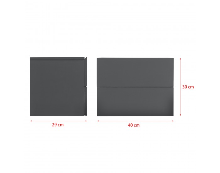 Шкафче с 2 чекмеджета за стенен монтаж  40 x 29 x 30 cm, ПДЧ, Тъмносиво