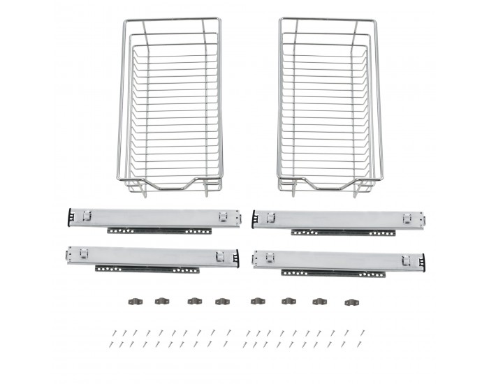 Комплект  2 броя, чекмеджета за вграждане, телескопични, 37 x 44 x 14 cm, Стомана, Сребристи