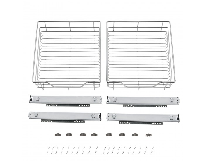 Комплект 2 броя, чекмеджета за вграждане, телескопични, 47 x 44 x 14 cm, Стомана, Сребристи
