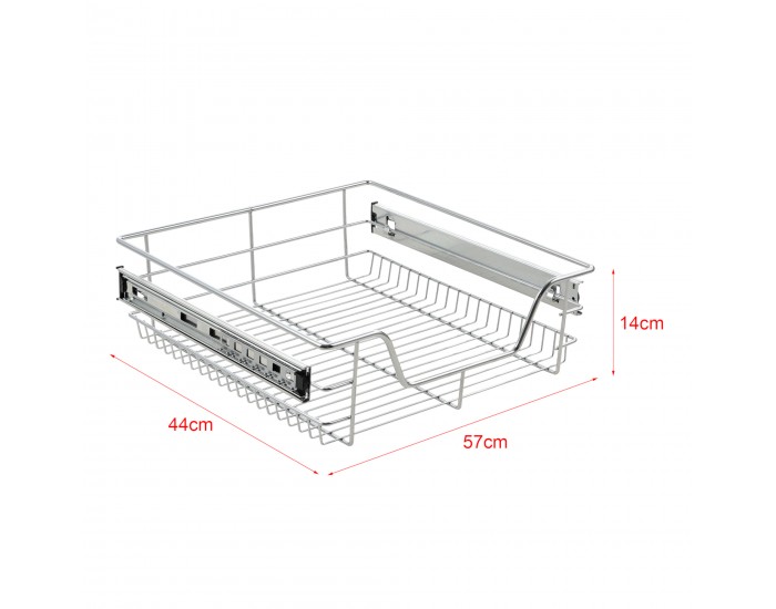 Комплект  2 броя, чекмеджета за вграждане, телескопични, 57 x 44 x 14 cm, Стомана, Сребристи