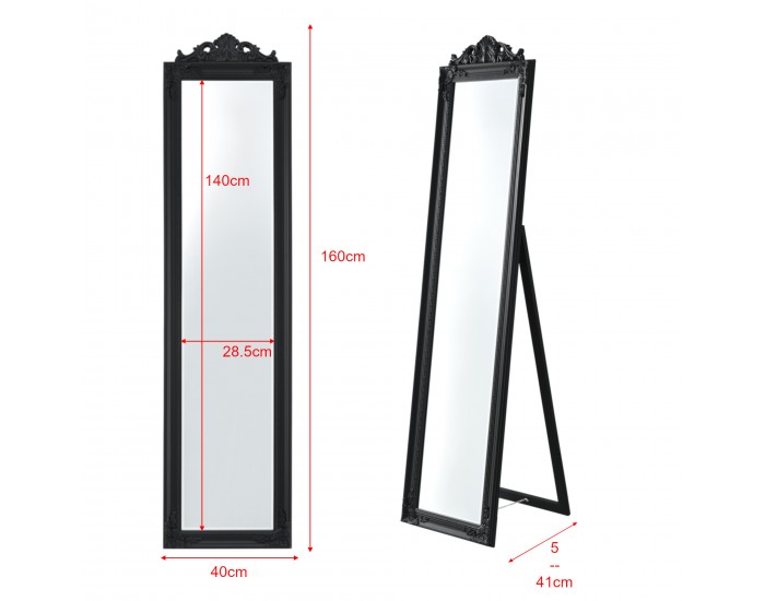 Свободностоящо огледало  Arezzo 160x40 cm регулираща се стойка бароков стил черно